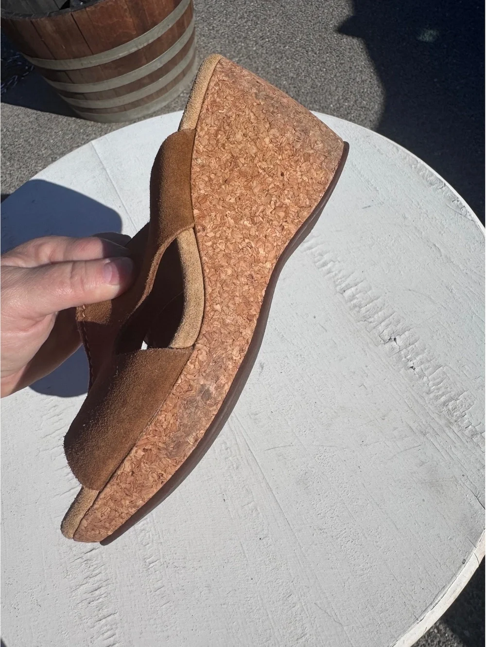 Clarks Elements Women’s 8M Brown Suede Cork Wedge Slide Sandals Leather